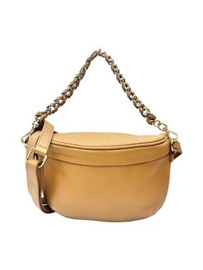Chico’s Cow Leather Multi-Way Crossbody Shoulder Bag Chain Strap Tan